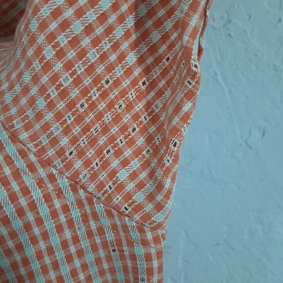 Bugatchi Uomo Adult Mens L Orange Check Short Sleeve Button Up Shirt Read - Picture 5 of 8